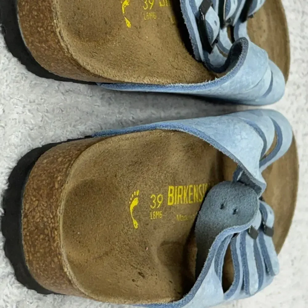 Birkenstock Florida Blue Leather Sandals Narrow Fit Size 8 AS IS #79759